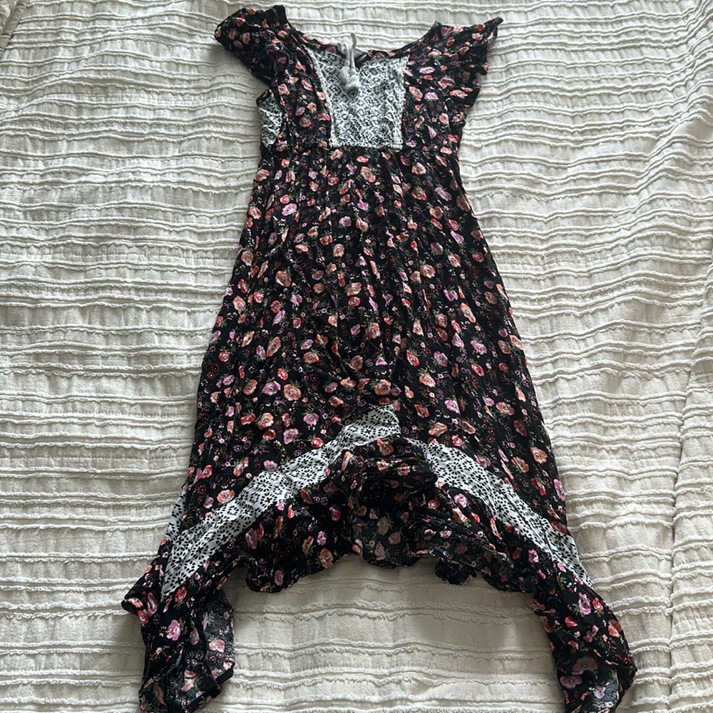 Girls Black Fall Floral Maxi Dress sz 6,6x small